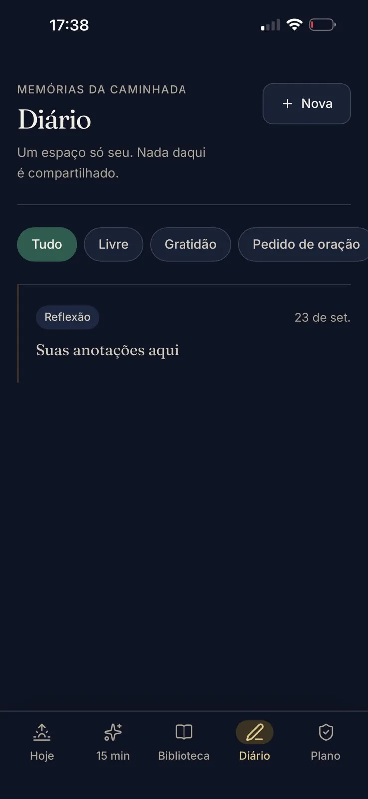 Tela Diário do aplicativo
