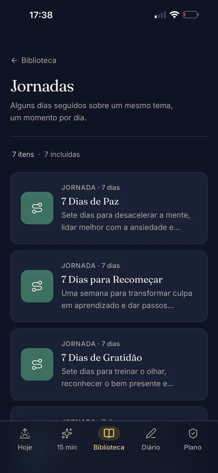Tela Jornadas do aplicativo